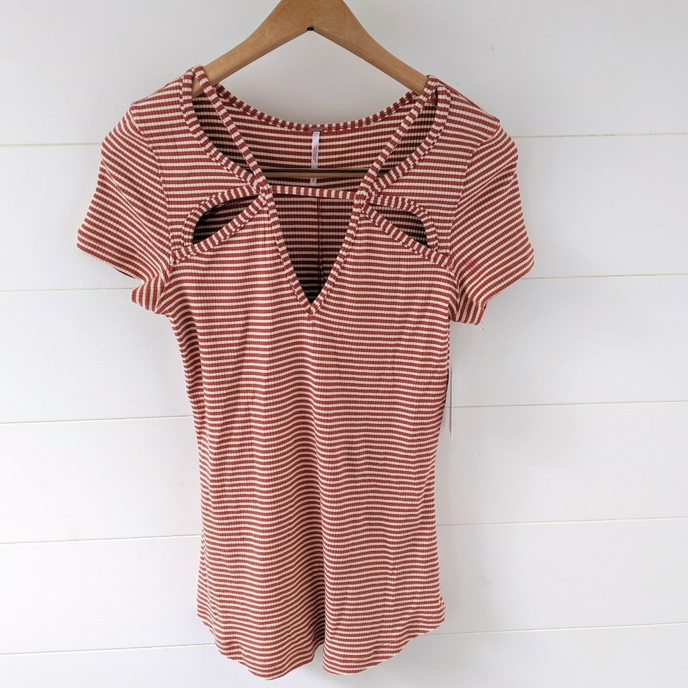 NWT Free People Frenchie Striped Cutout Blouse - Picture 4 of 8